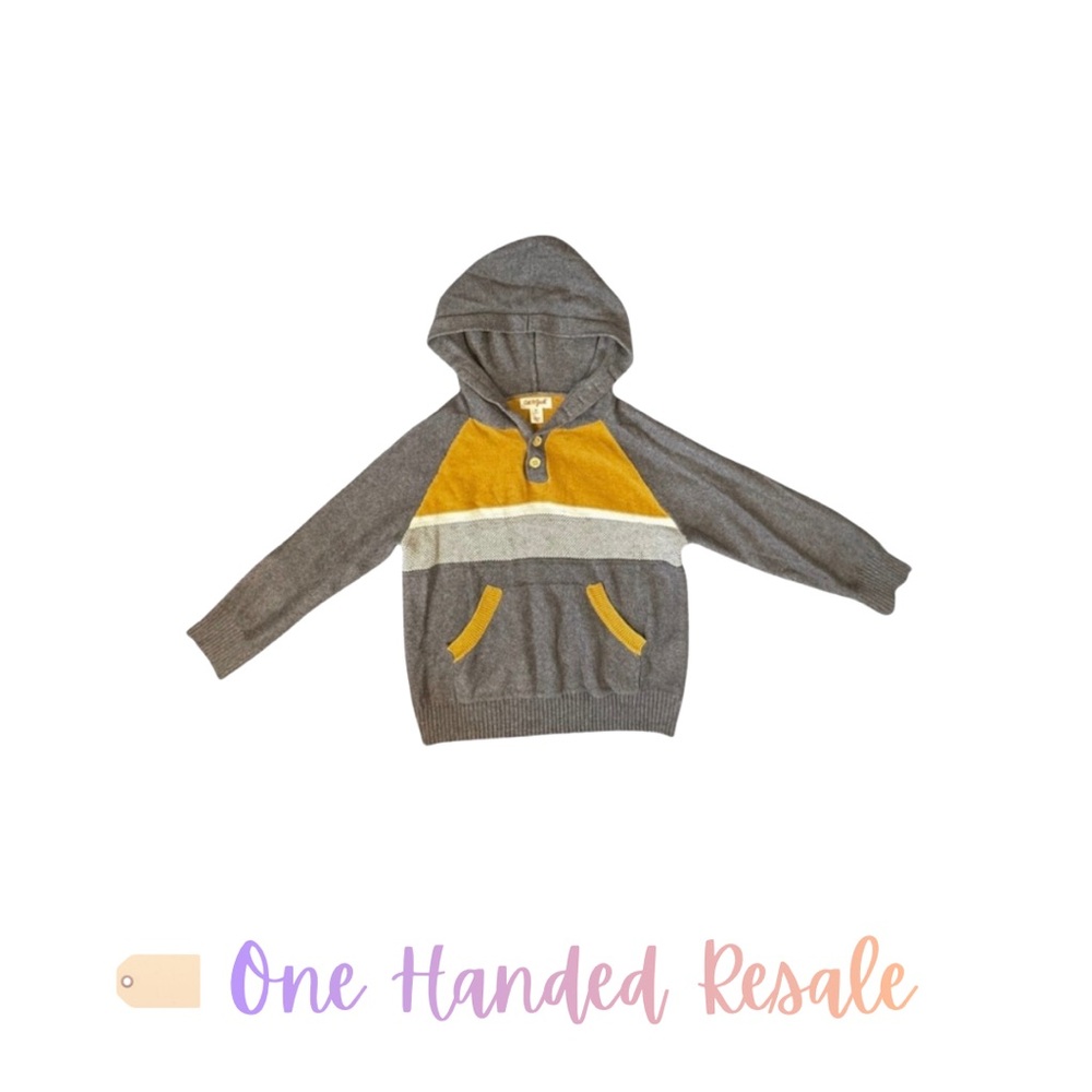 🐝 Cat & Jack Kids Grey & Yellow Soft Knit Hooded Sweater Hoodie w/ Buttons 4T